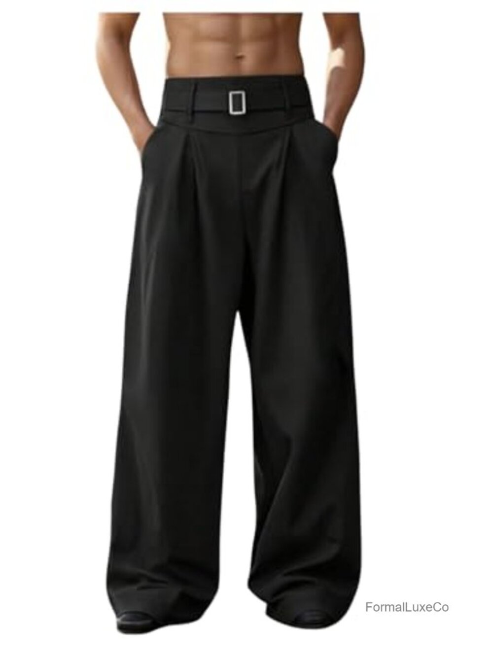 Men's Baggy Dress Pants Wide Leg High Waisted Pleated Trousers